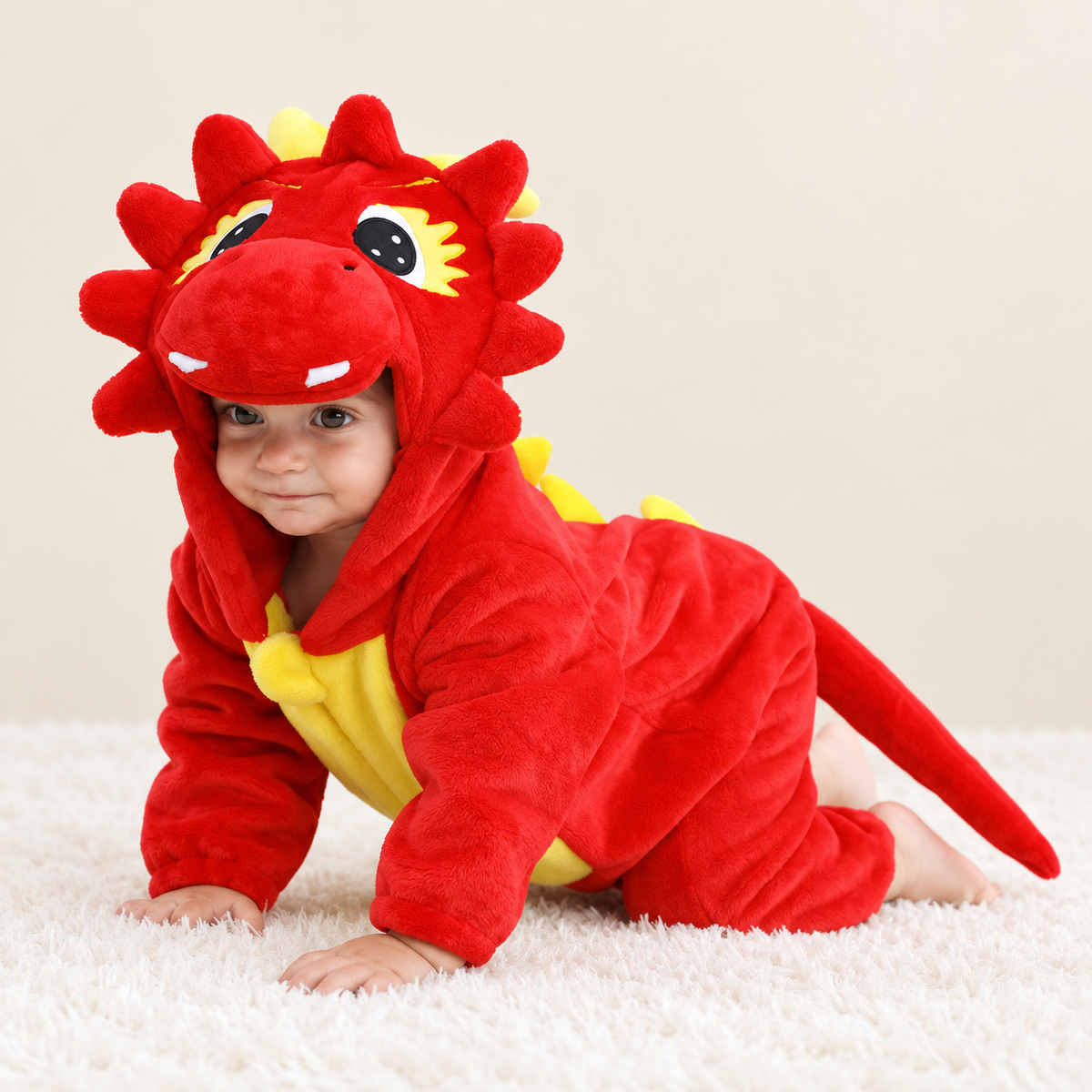 Red dragon hooded baby romper